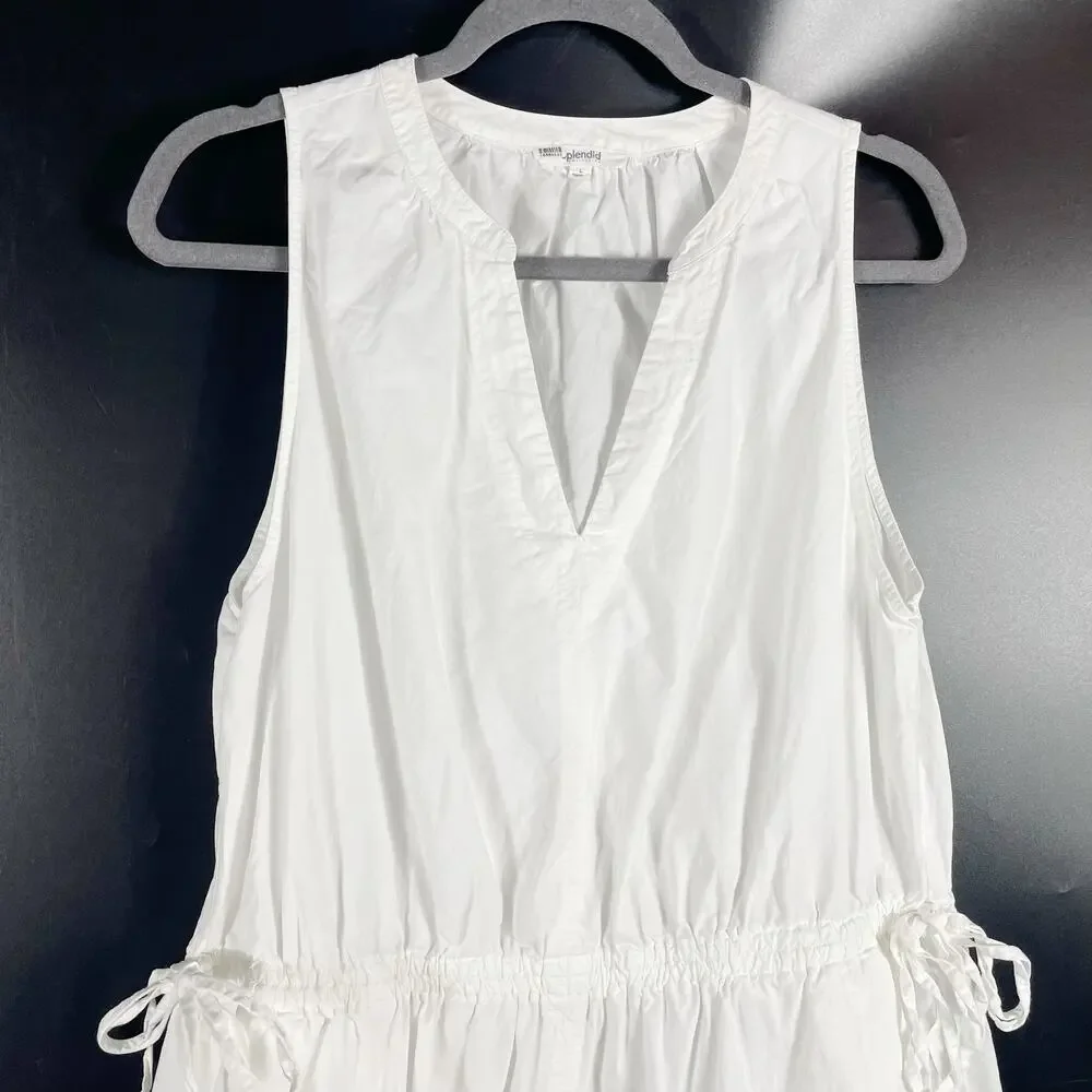 Splendid Chase Cotton Poplin Dress White Mini Drawstring Waist Sleeveless Sz L - Picture 5 of 11